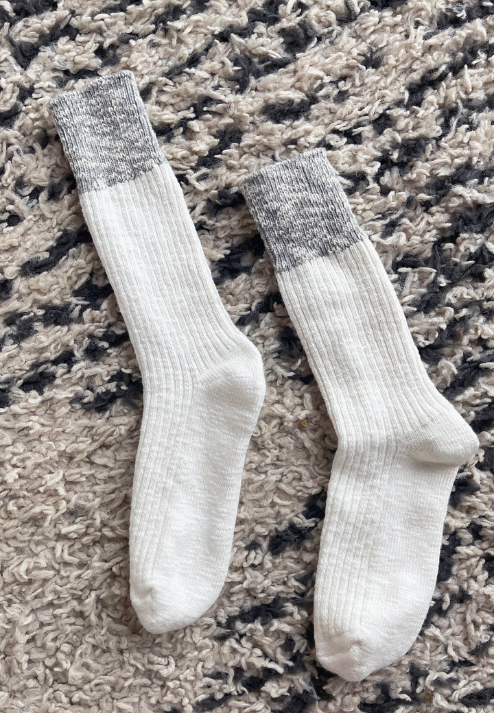 Color Block Cottage Socks - White/Heather Grey