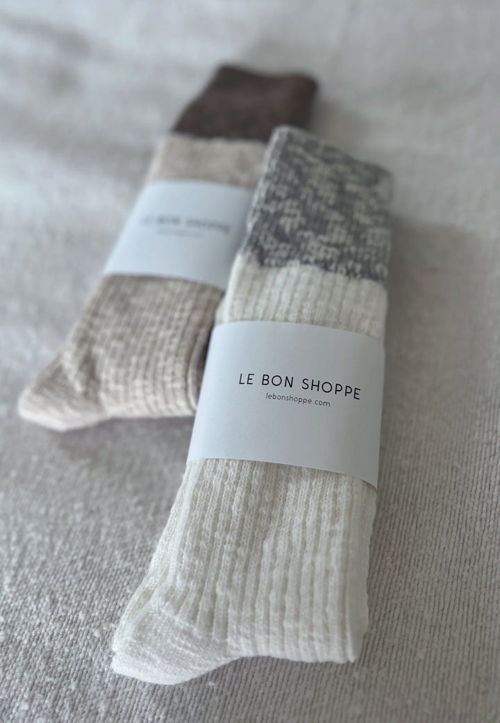 Color Block Cottage Socks - White/Heather Grey
