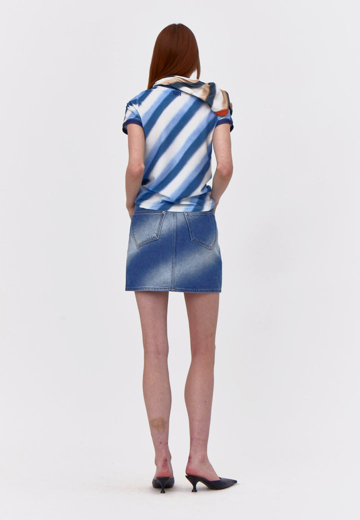 Air Brushed Denim Skirt - Blue