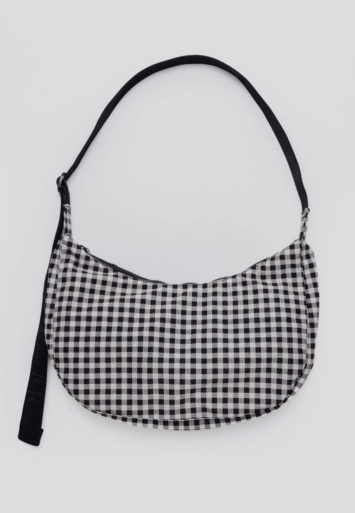 Medium Nylon Crescent Bag - Black/White Gingham