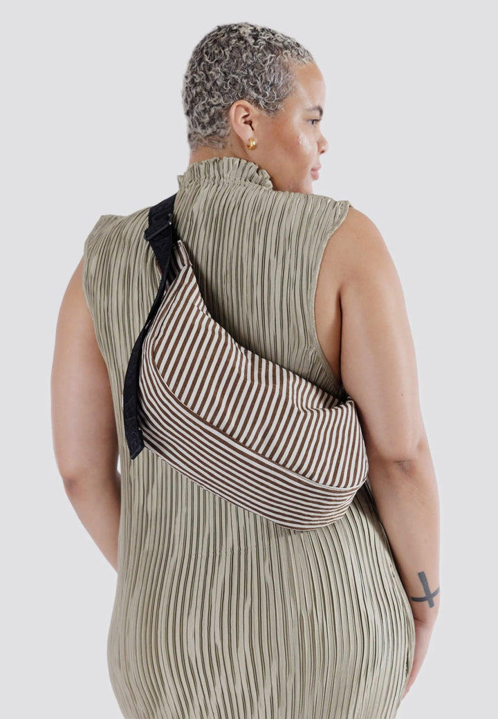 Medium Nylon Crescent Bag - Brown Stripe
