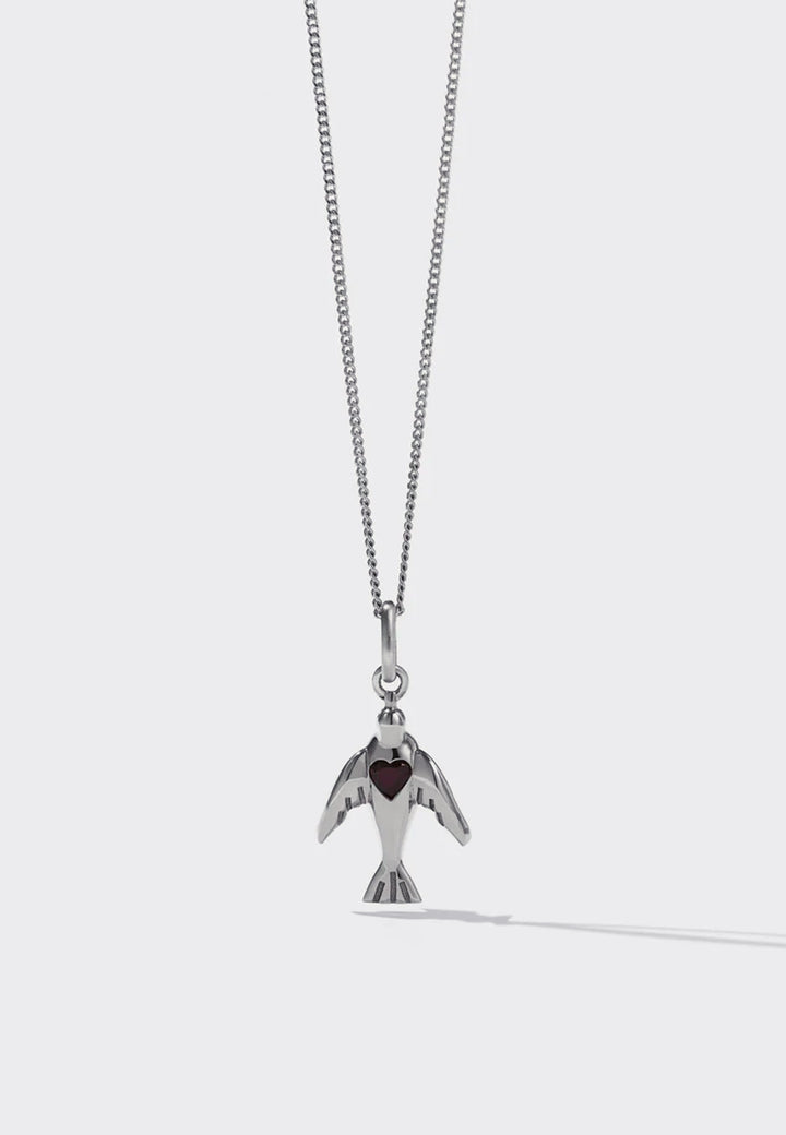 Dove & Heart Charm Necklace - Thai Garnet