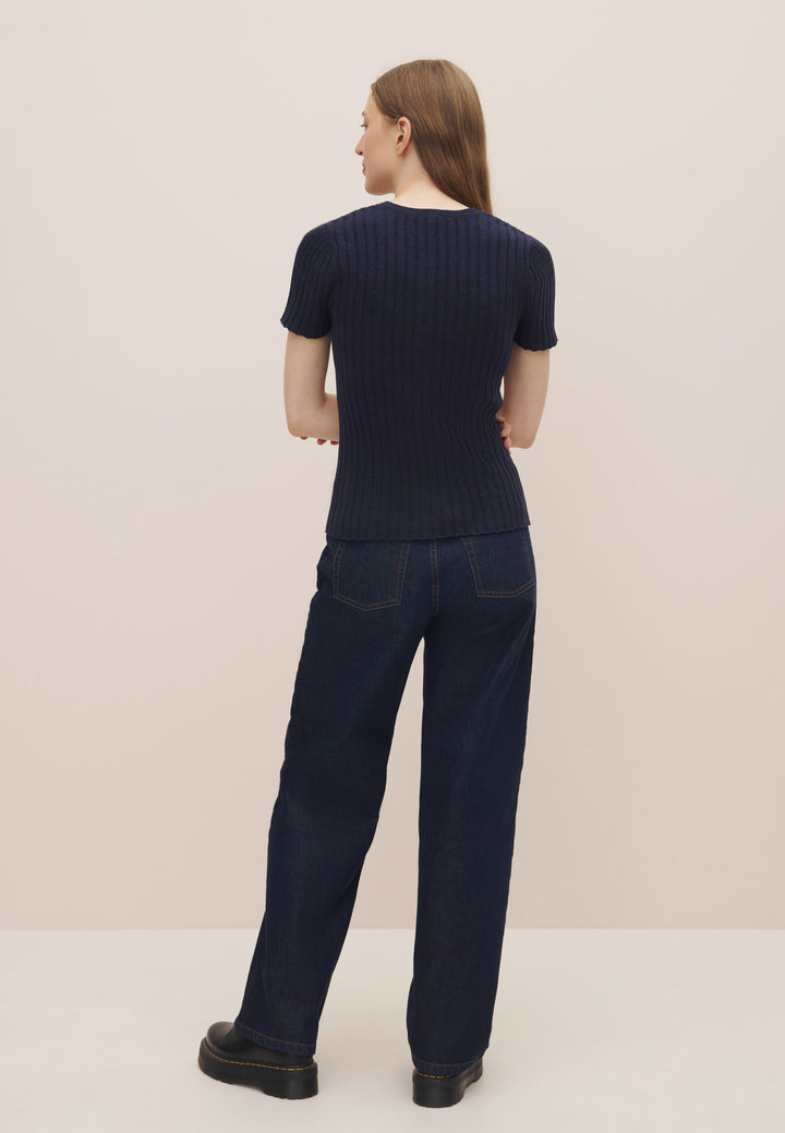 Henley Knit Top - Navy Marle
