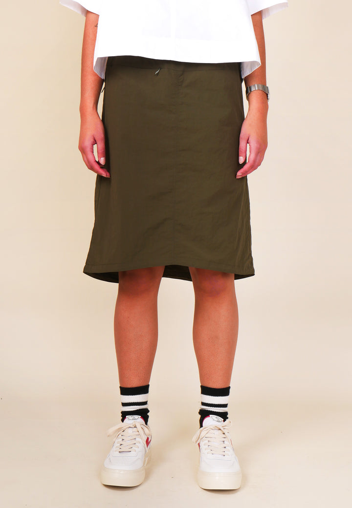 Nylon Packable Midi Skirt - Deep Olive
