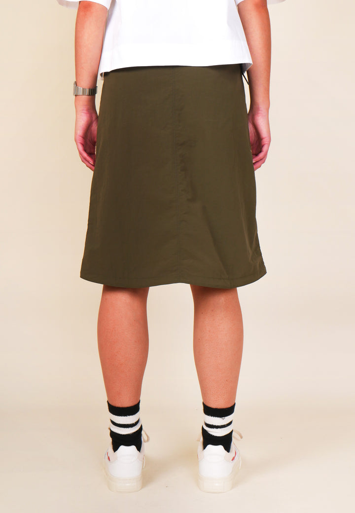 Nylon Packable Midi Skirt - Deep Olive