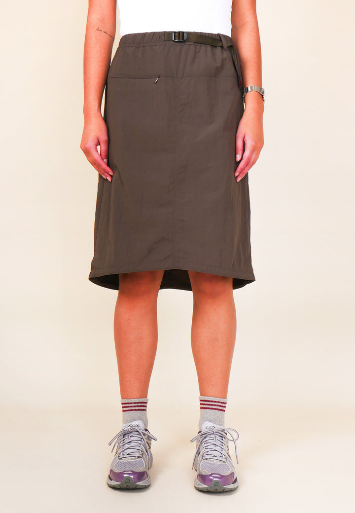 Nylon Packable Midi Skirt - Dark Brown