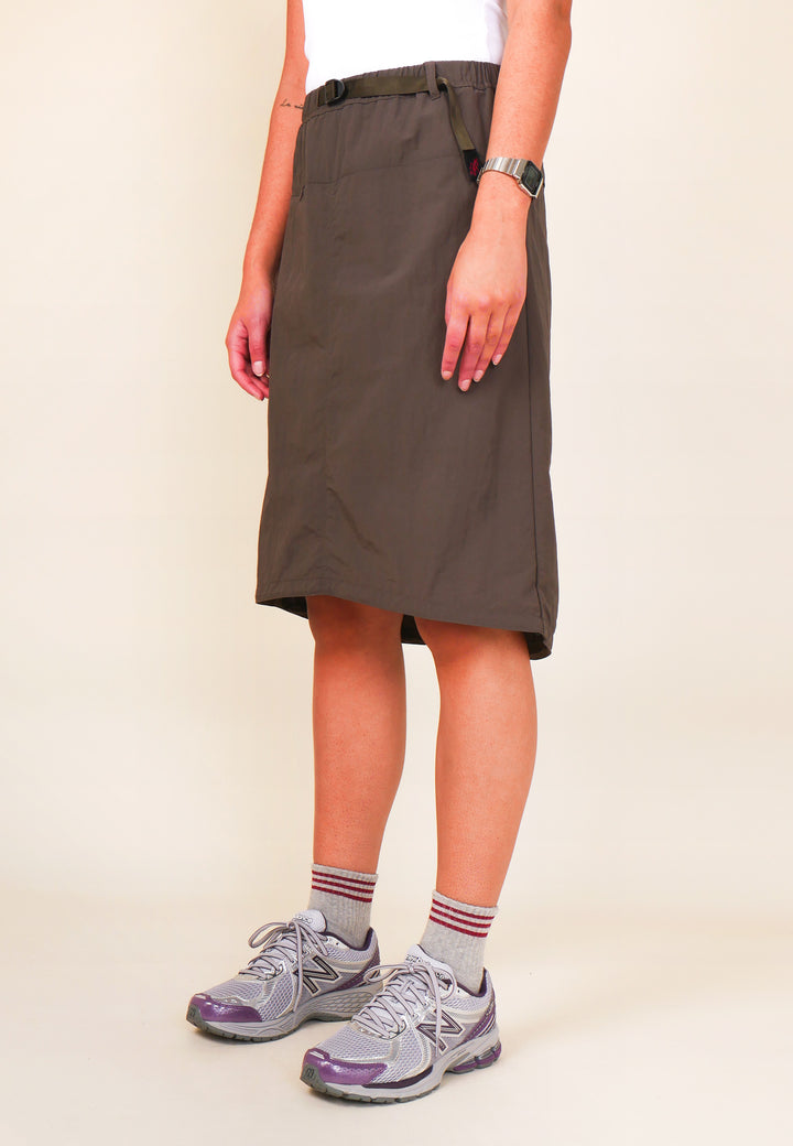 Nylon Packable Midi Skirt - Dark Brown