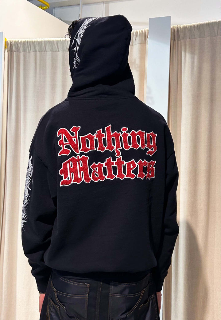 Nothing Matters Embroidered Hoodie - Black