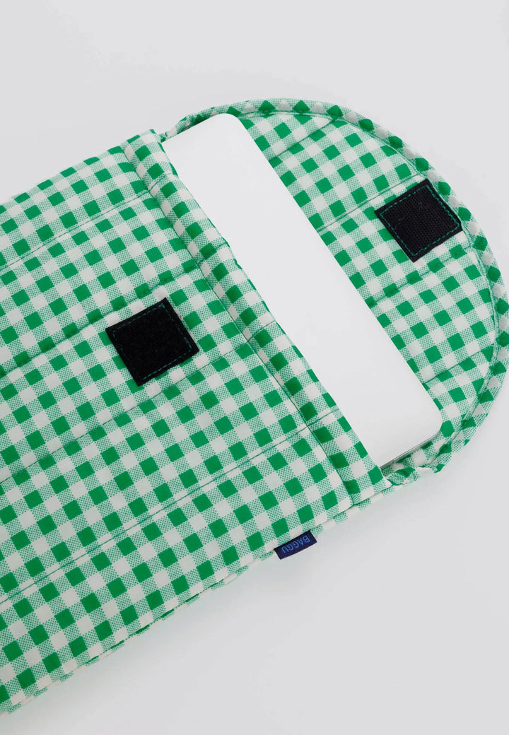 Puffy Laptop Sleeve 13"/14" - Green Gingham