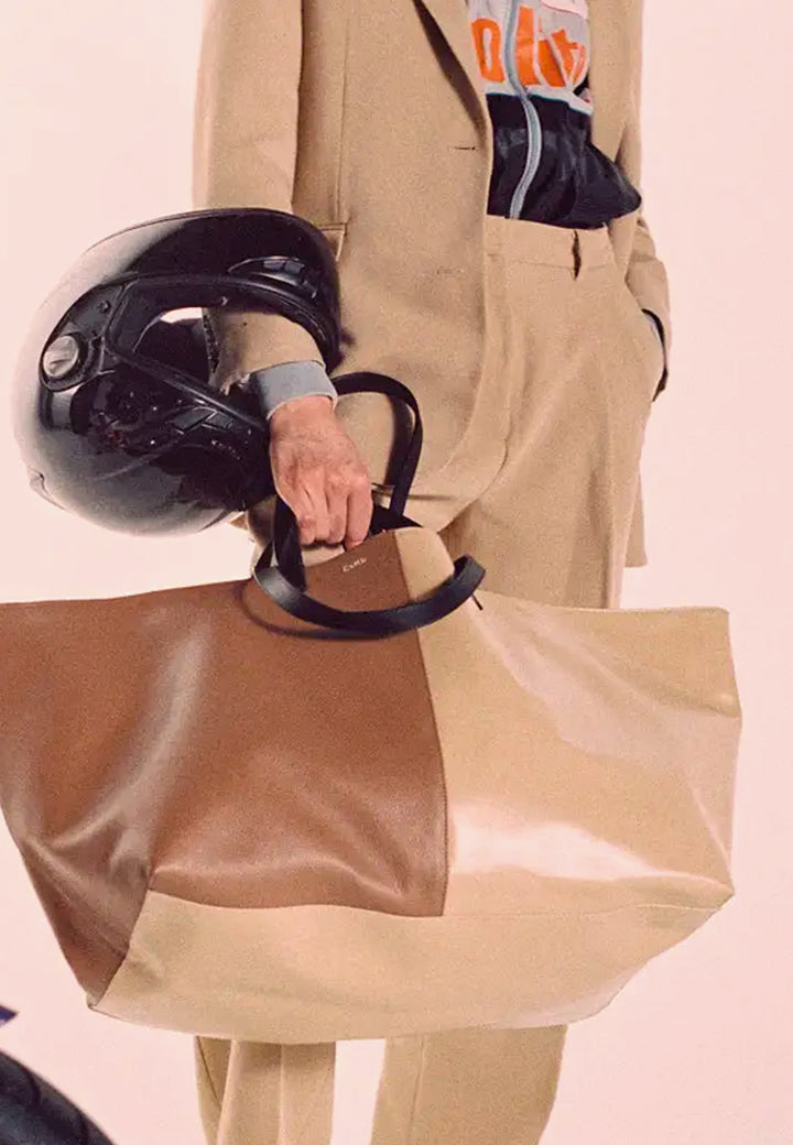 Le Pratique Medium Bigout Zip PVC/Leather Bag - Cream/Taupe