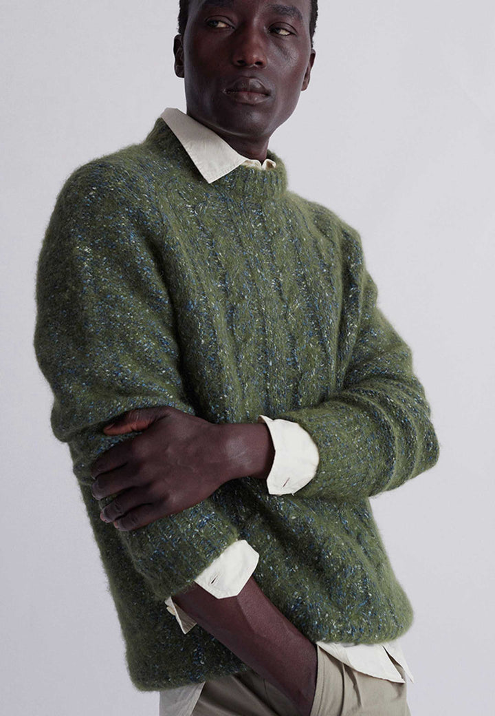 Ivar Cotton Alpaca Cable Sweater - Spruce Green
