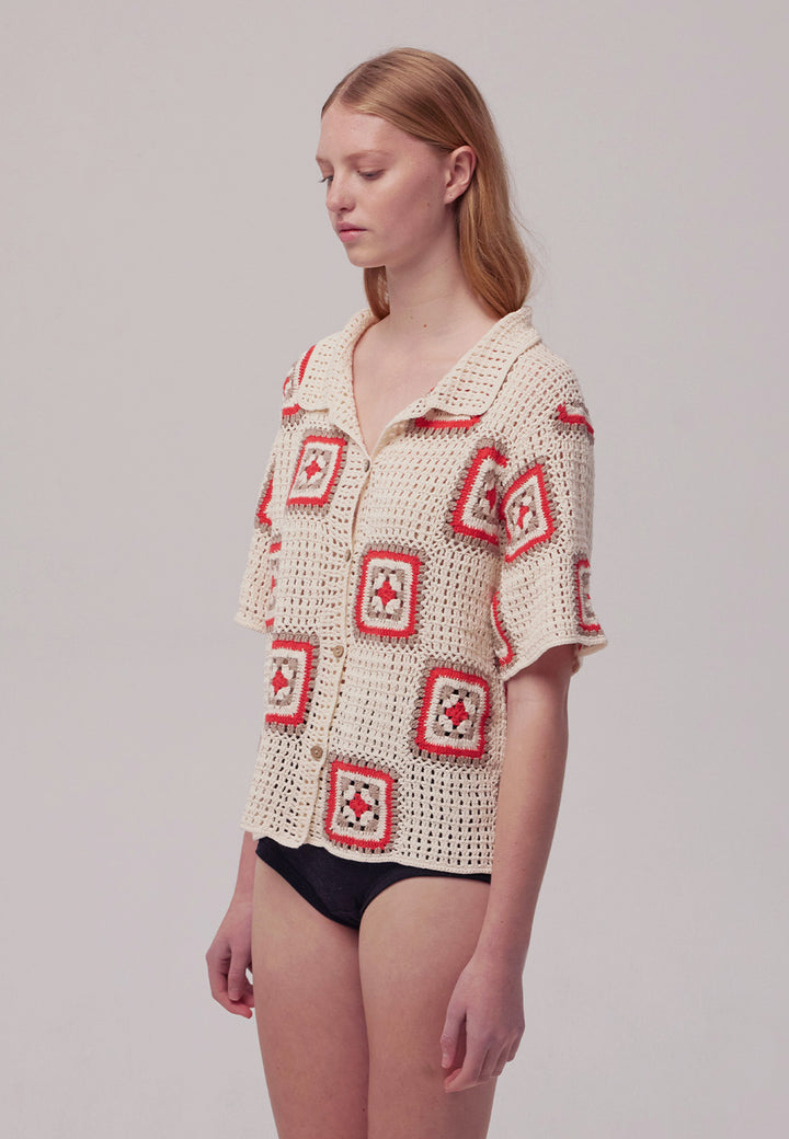 Crochet Shirt - Red Squares