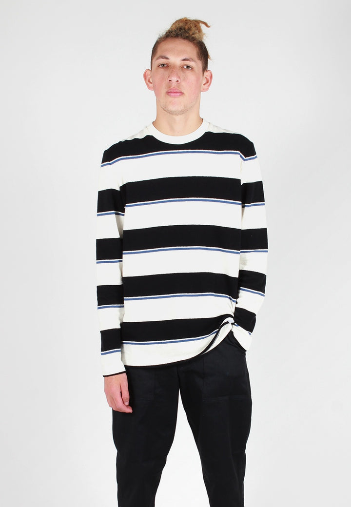 Norse Projects Johannes Textured Stripe Long Sleeve T-Shirt - dark navy - Good As Gold
