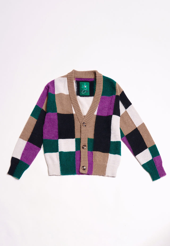 Communal Fields Knitted Mohair Cardigan - winter checks
