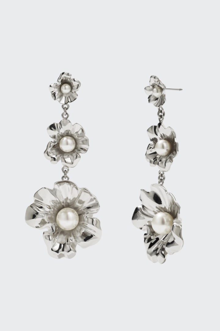 Meadowlark Coral Pearl Drop Earrings - silver