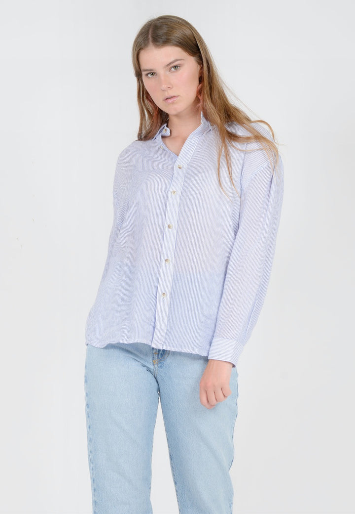 Rollas Slouch Stripe Shirt - white/blue — Good as Gold