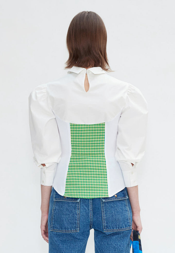 Adela Poplin Jersey Combination Shirt - white