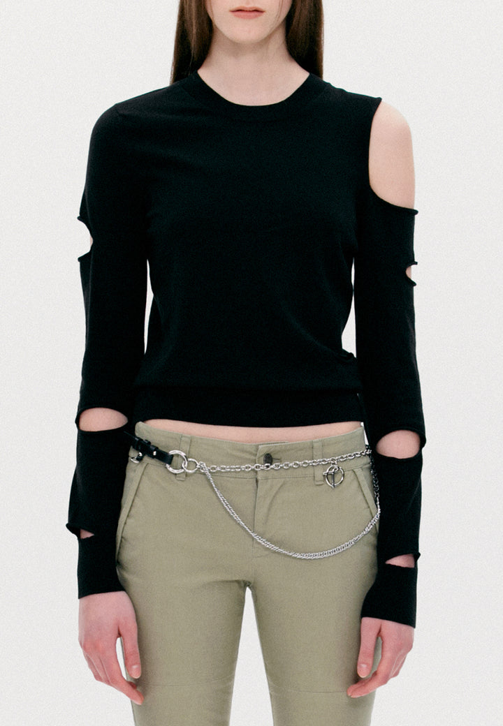 Asymmetric Cut-Out Sweater - black