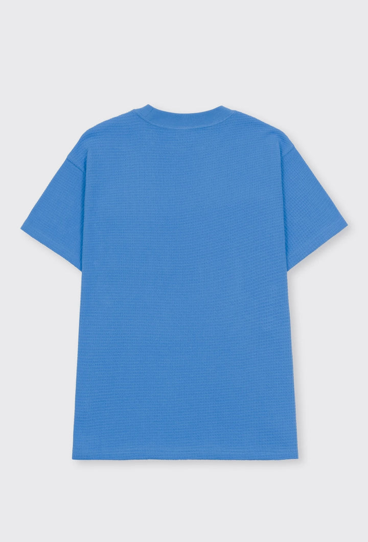 Waffle Knit Mockneck T-Shirt - blue