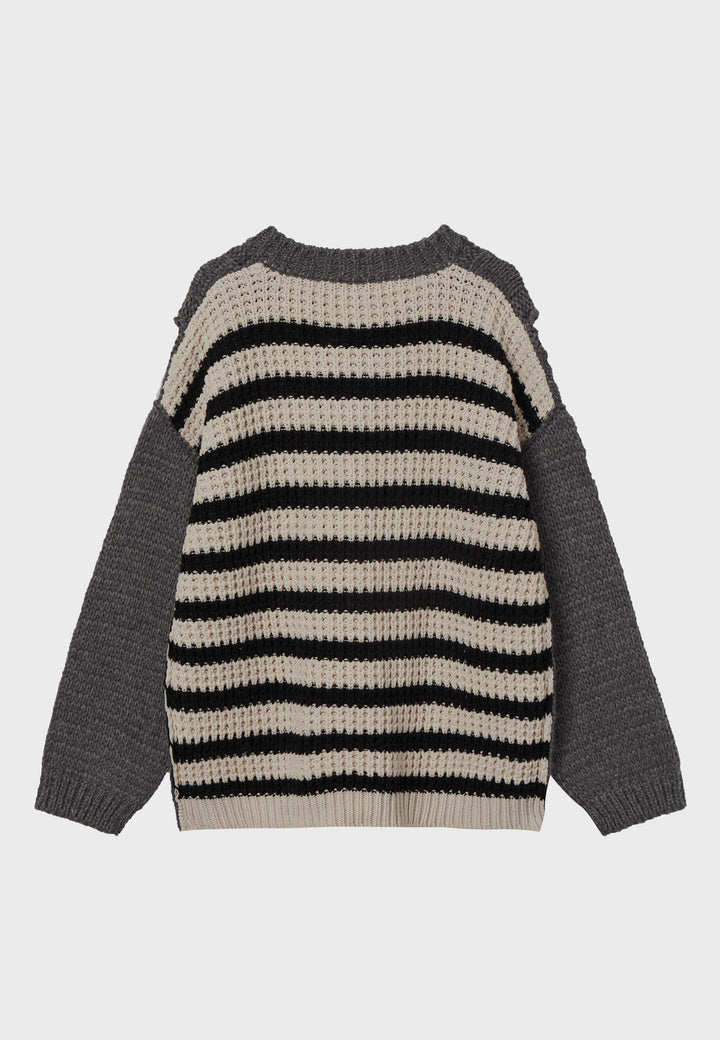 Back Stripe Cut-Out Knit Sweater - Grey