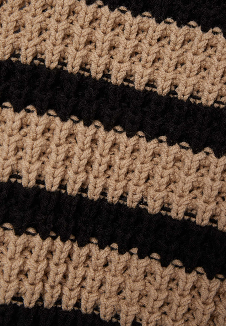 Back Stripe Cut-Out Knit Sweater - Navy