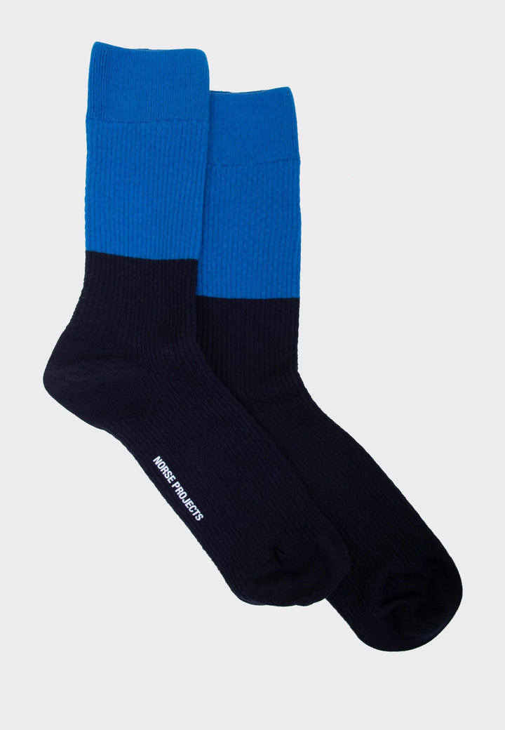 Bjarki Colour Block Texture Socks - dark navy