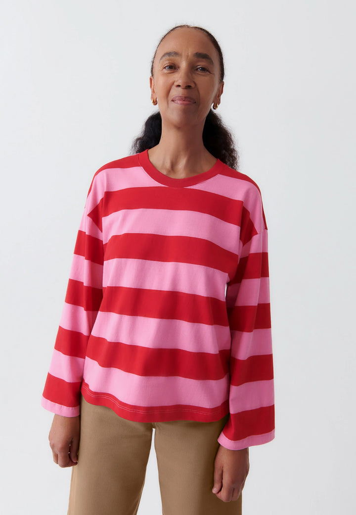 Boxy Long Sleeve Top - red/pink stripe