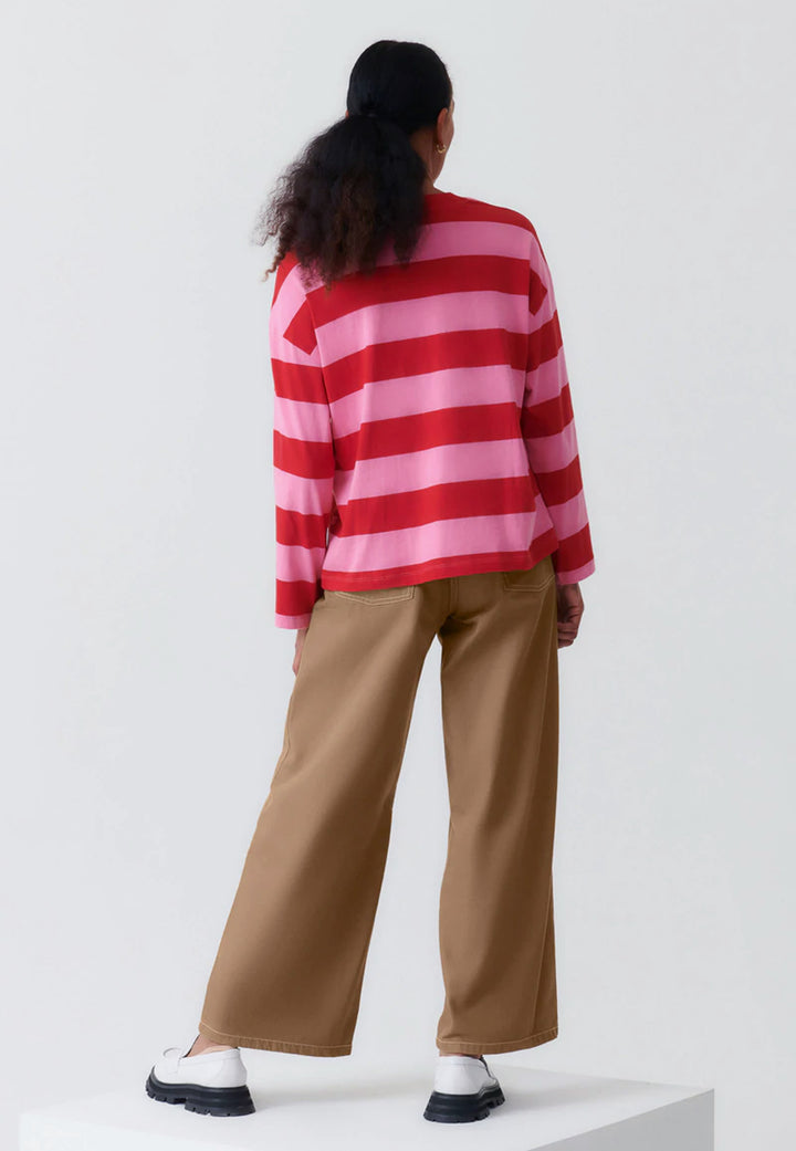 Boxy Long Sleeve Top - red/pink stripe