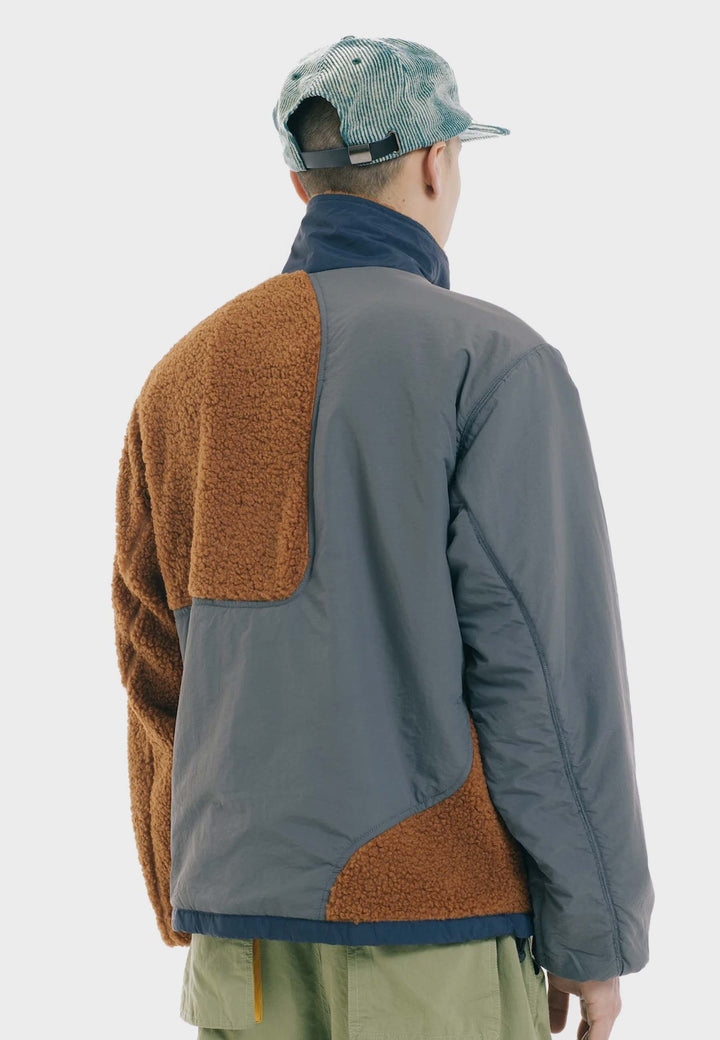 Paneled Sherpa Full Zip Jacket - brown