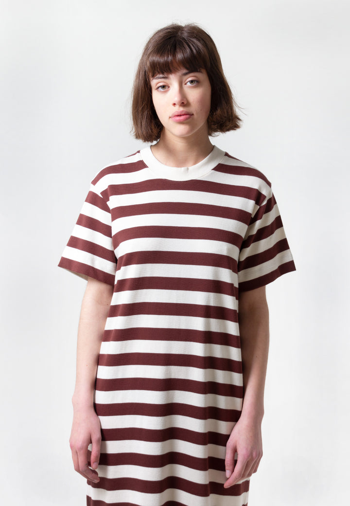 Building Block Long T-Shirt Dress - mahogany stripe