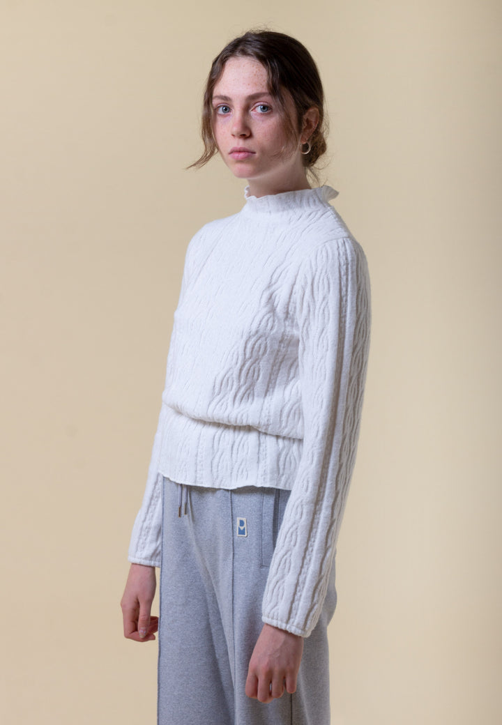 Cable Knit Frill Top - cream