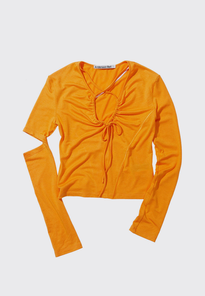 Edie Cross String Embroidered Top - orange