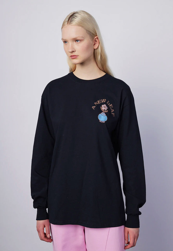 Flower Long Sleeve Organic T-Shirt - Black