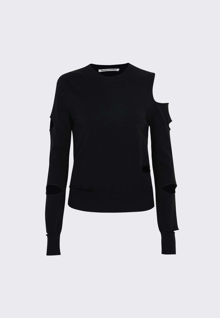 Asymmetric Cut-Out Sweater - black