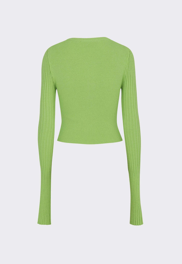 Shoulder Cut Fitted Cardigan - yellowish green