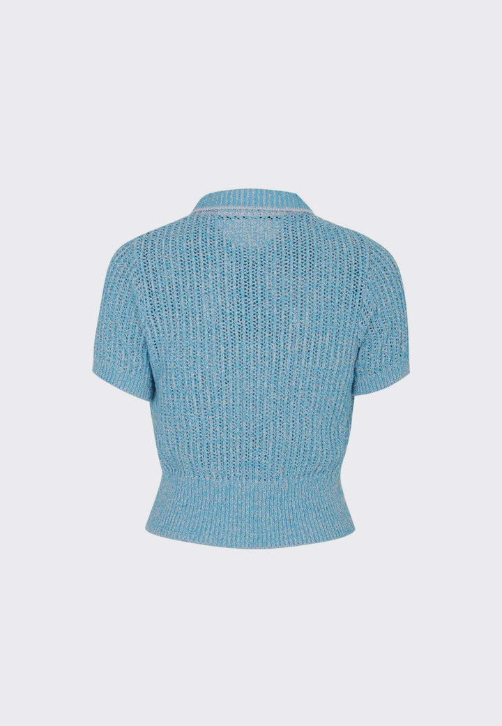 Glitter Yarn Half Sleeve Sweater - blue