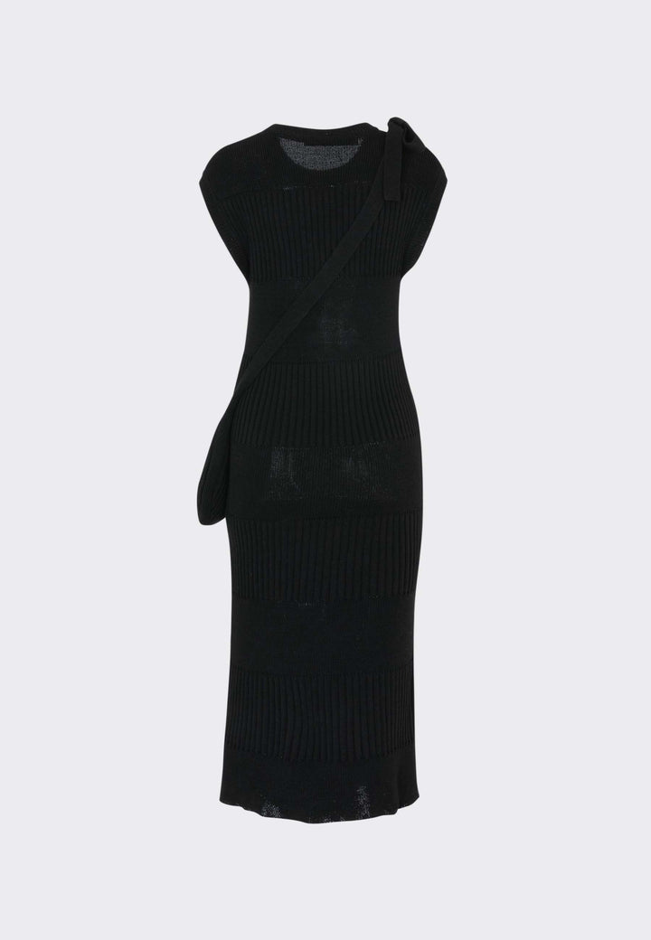 Ribbed Block Knit Dress - black
