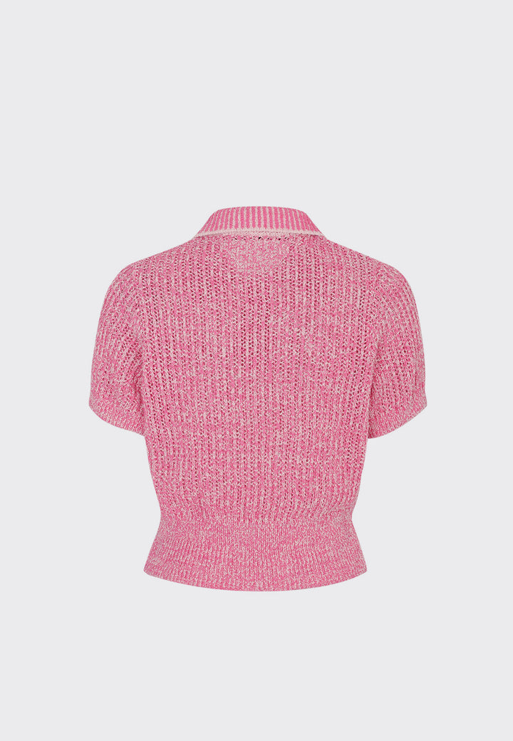 Glitter Yarn Half Sleeve Sweater - pink