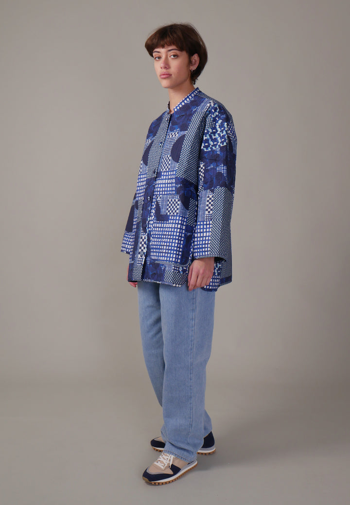 Pipette Quilted Jacket - blue patchwork