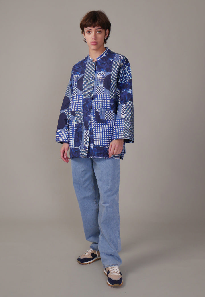 Pipette Quilted Jacket - blue patchwork