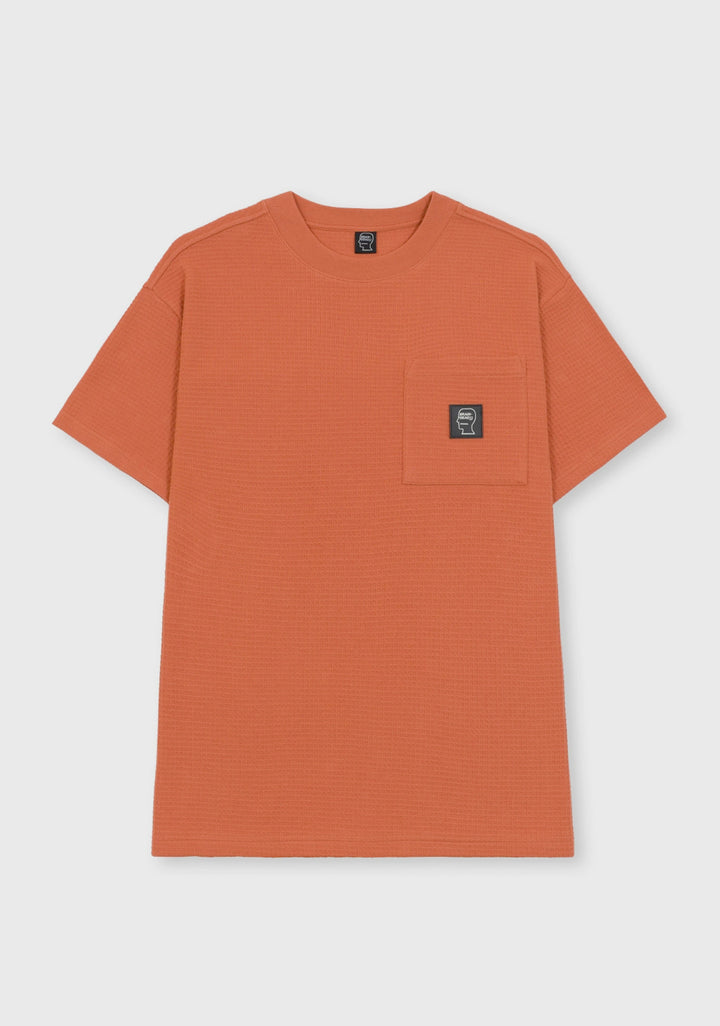 Waffle Knit Mockneck T-Shirt - orange