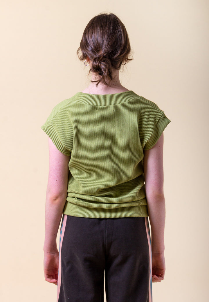 Long Line Knitted V- Neck Vest - green
