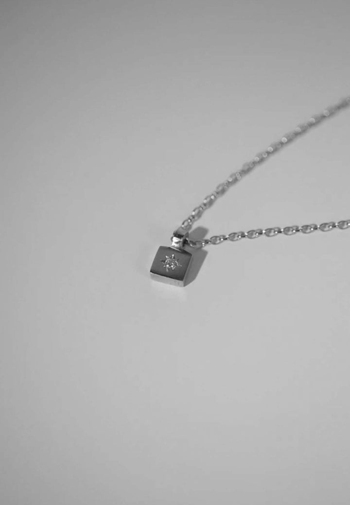 Block Necklace With Stone - silver