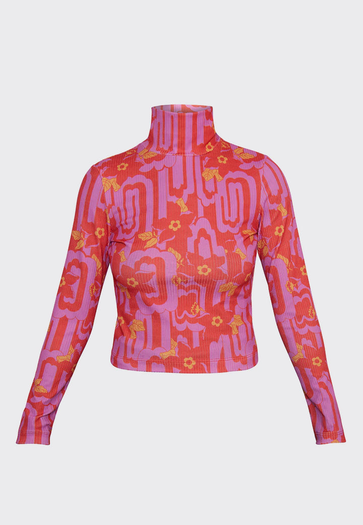 Marta Print Funnel Top - Pink/Red