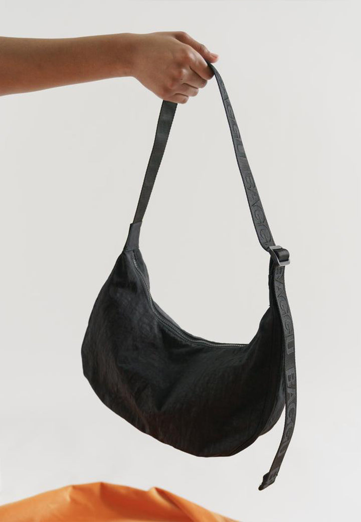 Medium Nylon Crescent Bag - Black