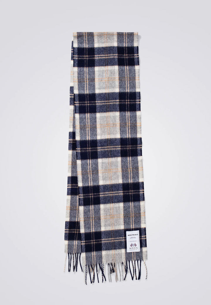Moon Checked Lambswool Scarf - Navy