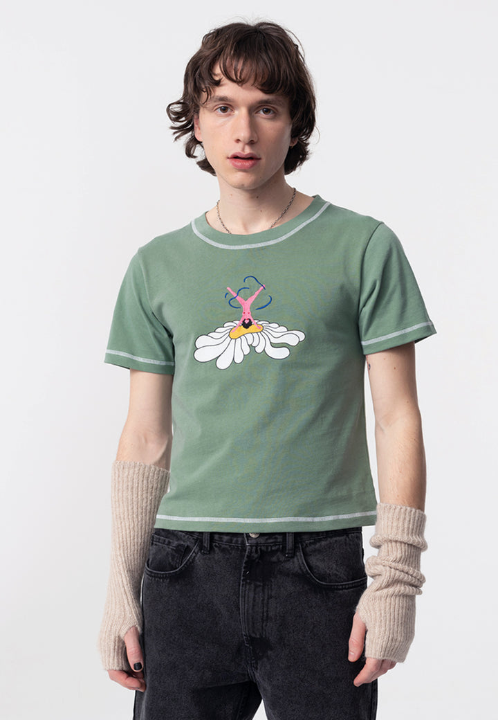 Open Flowers T-Shirt - Washed Green
