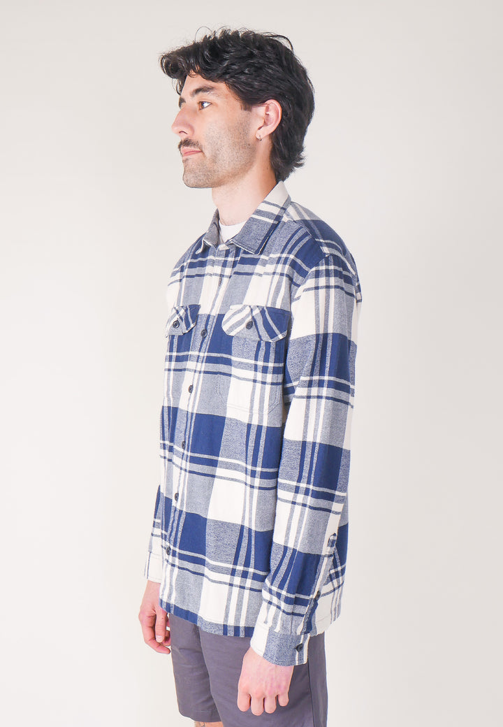 Organic Fjord Flannel Shirt - Oak/Smolder Blue