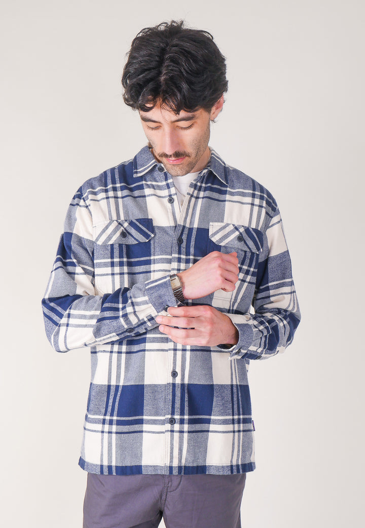 Organic Fjord Flannel Shirt - Oak/Smolder Blue