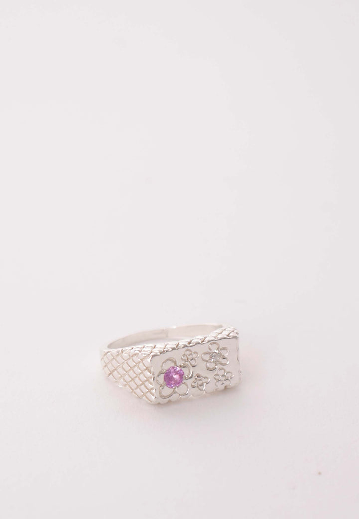 Flower Ring - pink sapphire & cubic zirconia